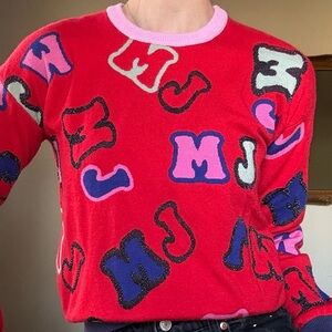 Marc Jacobs red sweater XS pink crewneck sparkle MJ logo Y2K graphic
